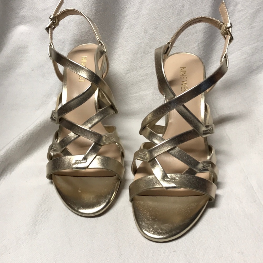 FINAL 9West Gold Strappy 3” Heeled Sandals NWT 6.5